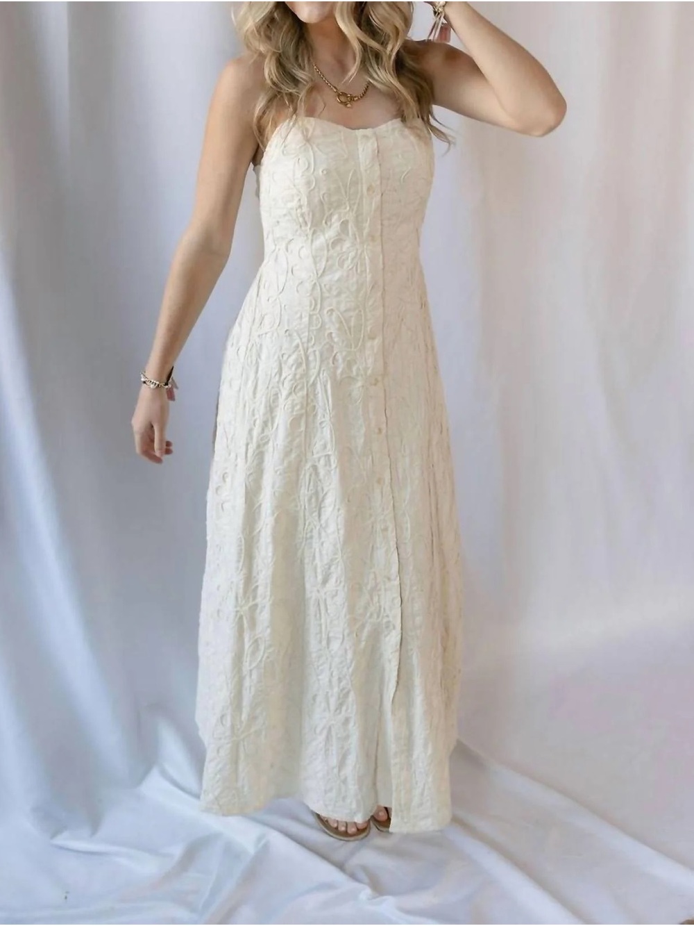 Z Supply Angel Eyes Embroidered Maxi Dress- Champagne